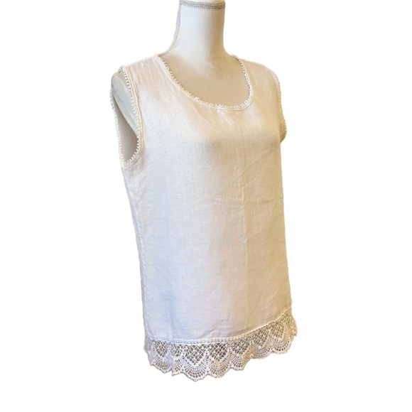 Laura Bianchi White 100% Linen Tank Top  Blouse Women's Medium Made in Italy - Picture 3 of 10